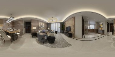 360 derece ev iç, 3d render