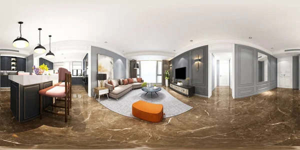 Vykreslení 360 Stupňů Domácí Obývací Pokoj — Stock fotografie