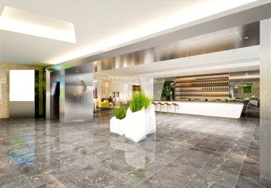 3D render otel lobisinde