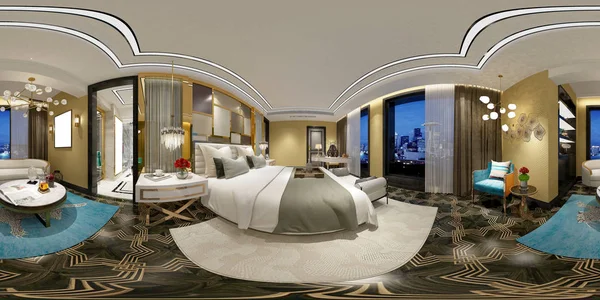 องนอนโรงแรม 360 องศา — ภาพถ่ายสต็อก