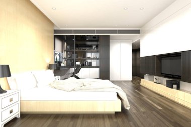 Modern yatak odası, otel odası.