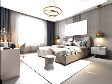 Modern otel yatak odası 3d render