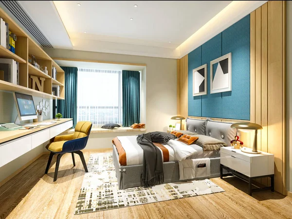 Renderizado Dormitorio Hotel Moderno — Foto de Stock