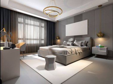 Modern otel odasının 3D görüntüsü