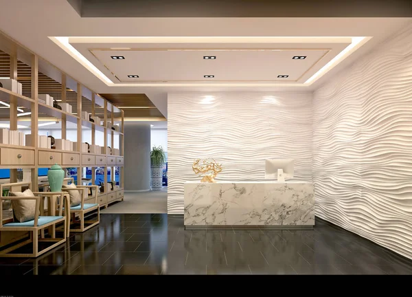 アジアスタイルのホテルレセプションの3Dレンダリング — ストック写真