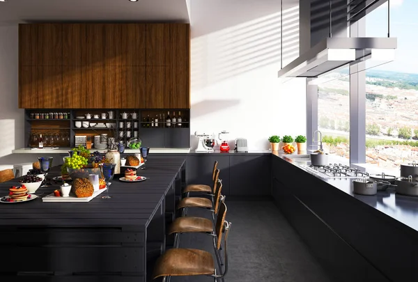 Render Della Cucina Della Sala Pranzo — Foto Stock