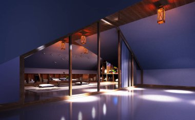 3d render of building roof terrace at night clipart