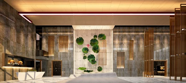 3d render of luxury hotel reception hall