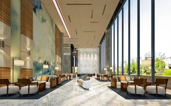 Render Hotel Luxo Recepção Lobby — Fotografia de Stock