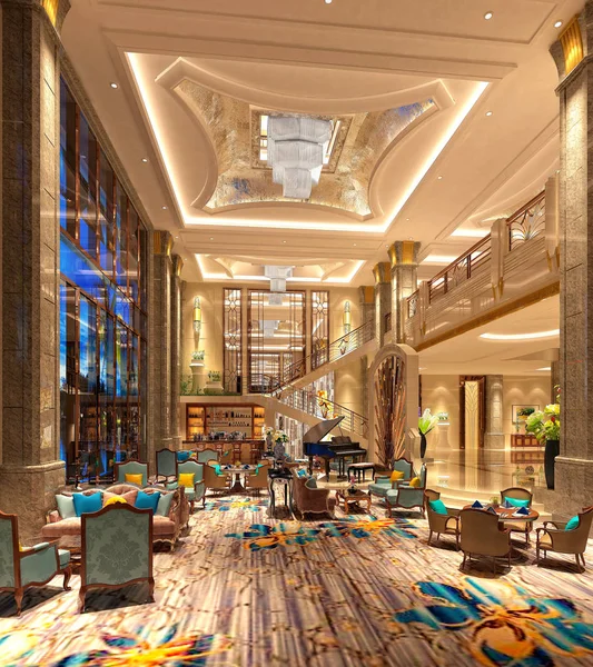 Render Luksusowy Hotel Recepcji Lobby — Zdjęcie stockowe