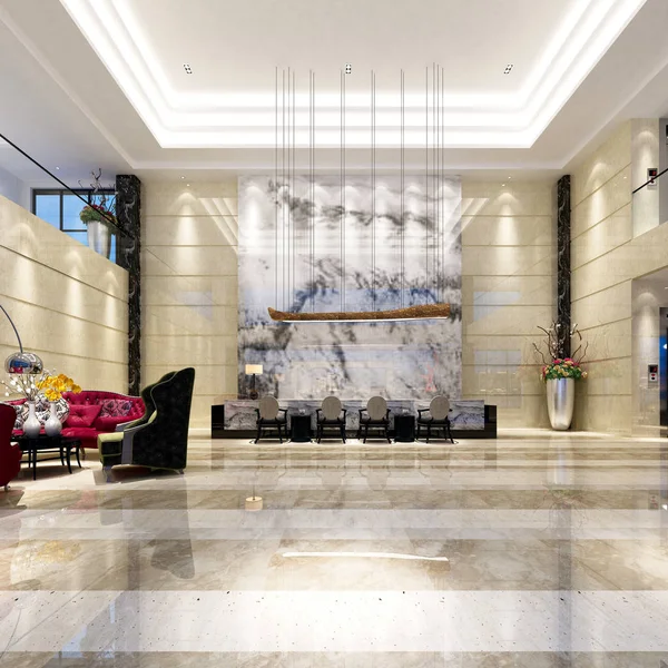 Vykreslování Luxusní Hotelové Recepce Lobby — Stock fotografie