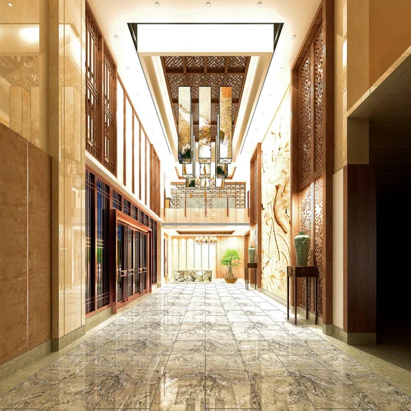 Render Luxury Hotel Reception Lobby — Stock Photo, Image