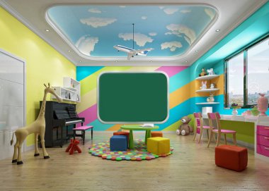 Çocuk okul odası 3d render
