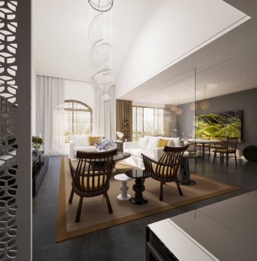 Oturma odasının 3D görüntüsü