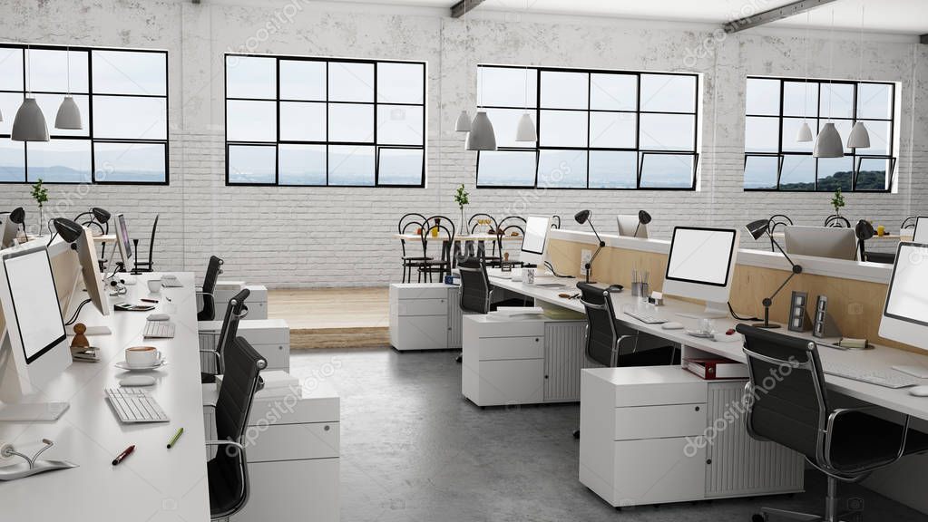 3d render of white open office interior