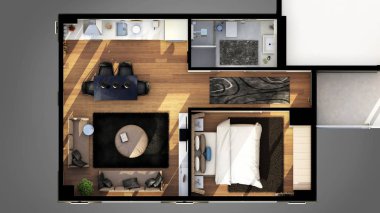 Yukarıdan daire kat planı 3d render