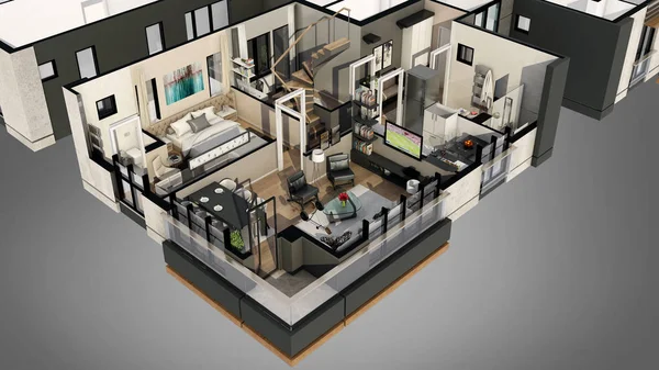 3d render of apartment floor plan