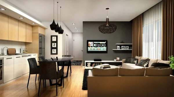 Renderizar Interior Del Hogar Moderno — Foto de Stock