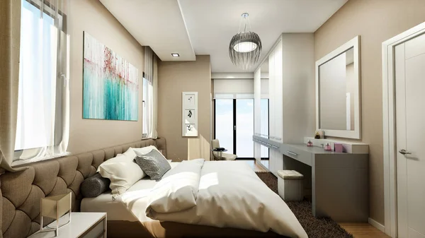 Modern Yatak Odası Render — Stok fotoğraf