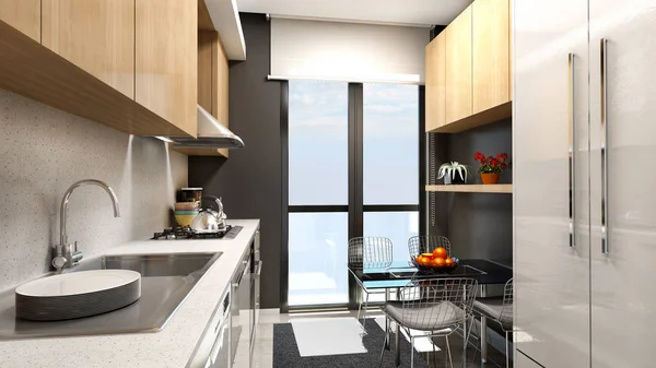 Renderizado Cocina Moderna — Foto de Stock