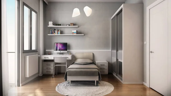 Renderizado Dormitorio Casa Moderna —  Fotos de Stock