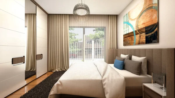 3d render of modern home bedroom
