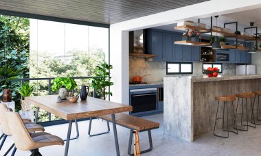 3 Boyutlu Mutfak ve Yemek Odası.