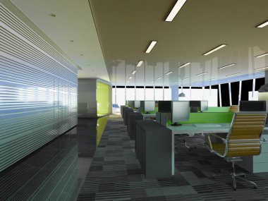 Çalışma alanı 3d render, ofis iç