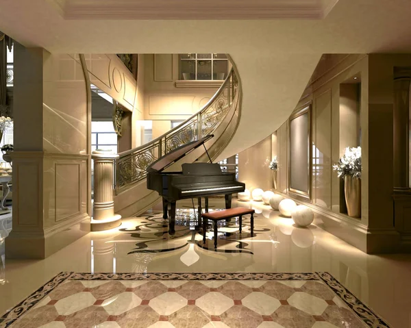 3D ev içi, oturma odası.