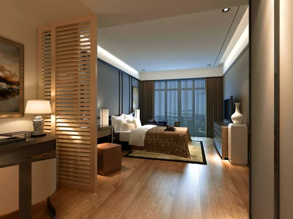 酒店房间3D渲染 — 图库照片