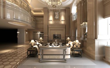 3d render neo klasik ev iç