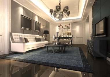 Ev oturma odasının 3D görüntüsü