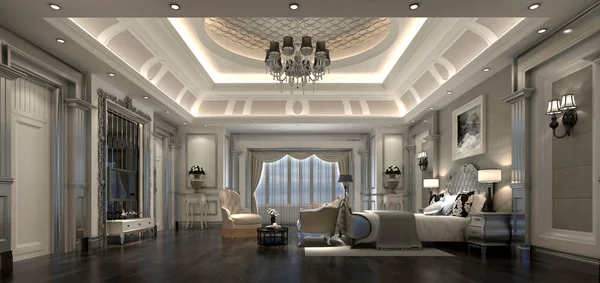 酒店套房卧室的3D渲染 — 图库照片