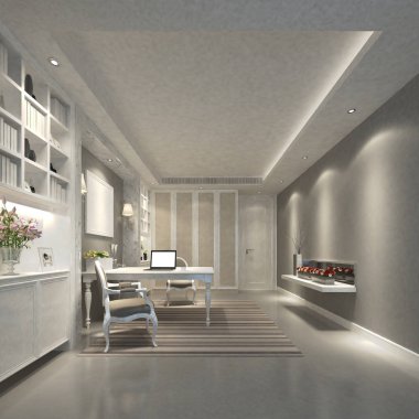 3d render çalışma alanı, ofis odası