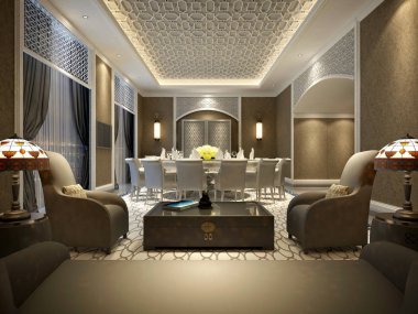 neo klasik ev oturma odası 3d render