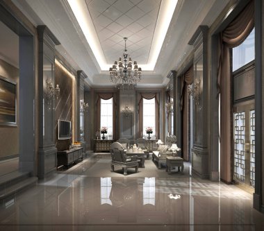 neo klasik ev oturma odası 3d render