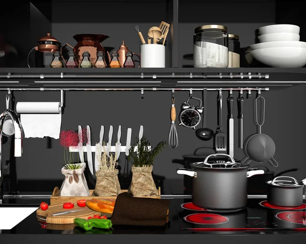 Render Modern Kitchen — Stock Photo, Image