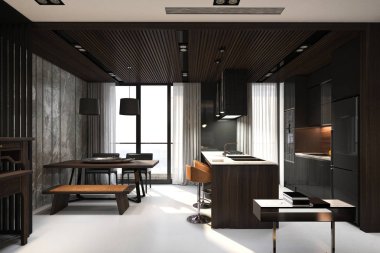 Modern ev oturma odasının 3D görüntüsü