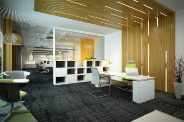 Modern çalışma ofisinin 3D görüntüsü