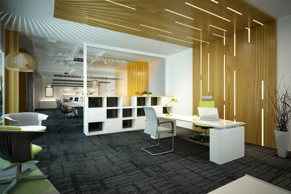 Modern çalışma ofisinin 3D görüntüsü
