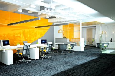 Modern çalışma ofisinin 3D görüntüsü