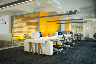 Modern çalışma ofisinin 3D görüntüsü