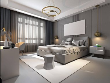 3D render modern otel odası