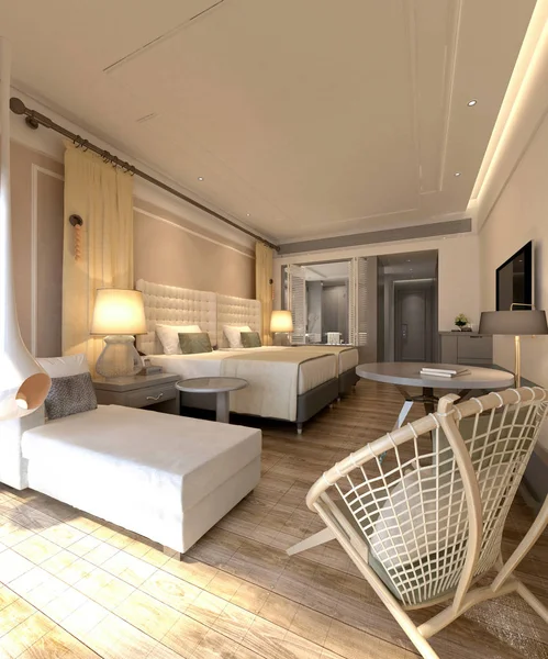 Renderizado Habitación Hotel Moderna — Foto de Stock