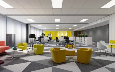 Modern açık ofisin 3D görüntüsü