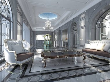 3D render ev iç, oturma odası