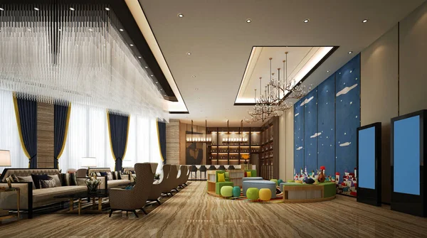 Rendering Hotellets Lobby Och Café — Stockfoto