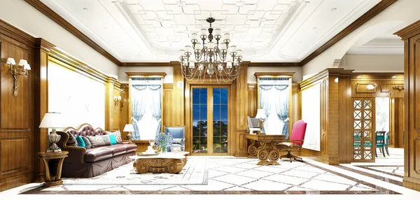 新古典客厅的3D渲染 — 图库照片
