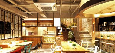 Cafe restoranının 3D görüntüsü