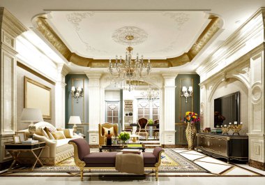 3 boyutlu Neo Classic ev dekorasyonu, oturma odası